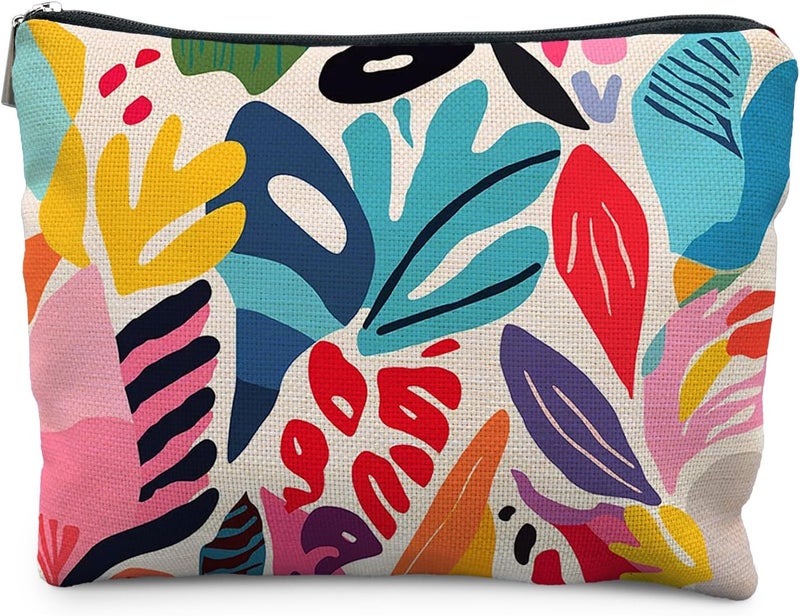 RYYCDOI Abstract Colorful Floral Makeup Bag, Trendy Maximalist Funky Tropical Flower Cosmetic Bags for Women, Eclectic Botanical Zipper Makeup Pouch - Image 1